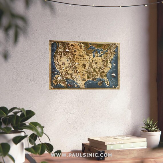 Fantasy Map of USA Poster – Historical Figures & Landmarks - Etsy