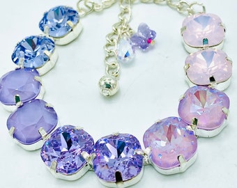 Bracelet Swarovski lavande lilas et violet, nuances à couper le souffle des variations de cristal violet Swarovski, paramètres de votre choix, cadeau de Noël