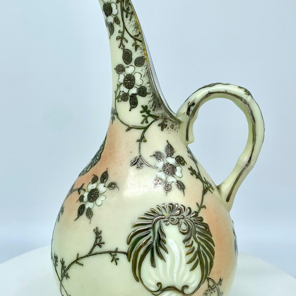 QUICK SHIP Authentic Elegant Antique Japanese Moriage Vase,Intricate Raised Nippon Floral Designs,Exquisite Slip Details,Very Good Condition