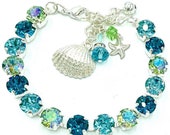Hawaiian Romance,Gorgeous shades of Aquamarine and Light Turquoise Bring Fond Memories,Beach Bracelet and Earrings,Tropical Jewelry