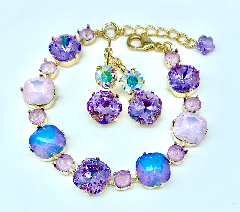 Lavender Lilac Rose Water Opal Swarovski Crystals Bracelet,Mothers Day Gift,Heavenly Lavender Shades,Matching Necklace and Earrings image 1