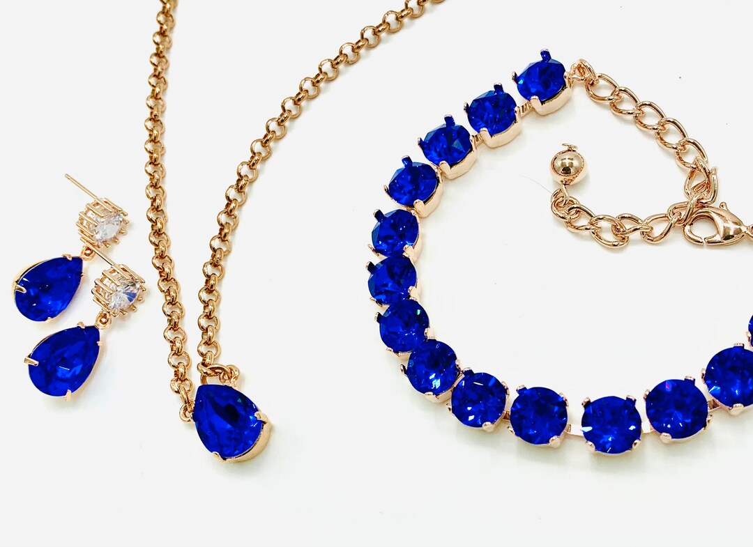 Majestic Blue Bridal Jewelry Set,bridesmaid Gift,swarovski Pear Crystal
