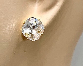 Cushion Cut Wedding Earrings,12mm Brilliant Studs,Clip Ons or Drop Earrings,Bridesmaid Jewelry,Bridal Accessories,Your Choice of Settings