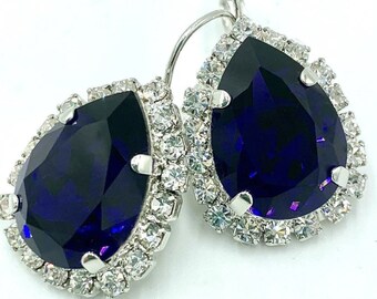 Rich Purple Velvet Swarovski Crystals,Bridesmaid Gifts,Christmas Earrings,Bridal Earring,Necklace and Bracelet,LeverBack,Post or Clip On