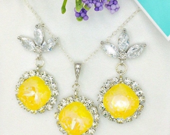 Swarovski Sunshine Yellow Wedding Jewelry Set,Bridesmaids Earrings,Necklace and Bracelet,Bridal Spring Summer Jewelry,Bridesmaids Gifts