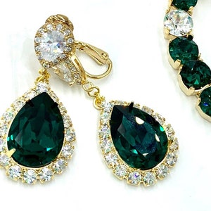 Christmas Jewelry Set,Swarovski Emerald Green Earrings and Necklace,Matching Emerald Bracelet,Wedding Jewelry,Bridal Jewelry,Christmas Gift image 1