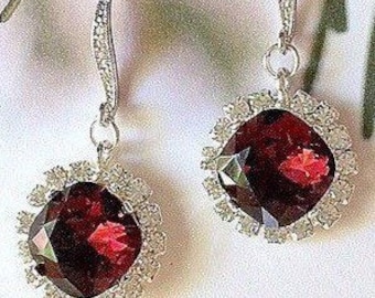 Burgundy Christmas Earrings,Swarovski Wedding Jewelry Set,Silver,Rose Gold,Gold Plate,Many Colors,Holiday Earrings,15 Brilliant Rhinestones