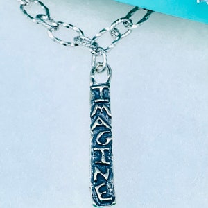 Handsome Artisan Handcrafted Necklace,Famous IMAGINE Word Pendant,Hammered Silver Chain,Several Lengths Available,Mothers Day Gift,Free Ship