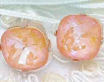 Swarovski Peach Delite Wedding Jewelry Set,Brilliant Crystal Stones,Bridesmaid Gift,Bridal Jewelry Set,Clip-Ons or Posts,Cruise or Resort