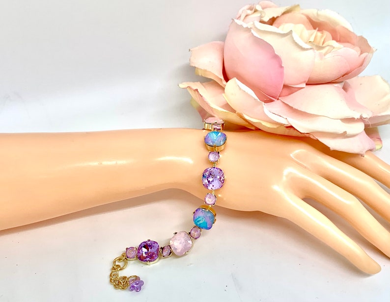 Lavender Lilac Rose Water Opal Swarovski Crystals Bracelet,Mothers Day Gift,Heavenly Lavender Shades,Matching Necklace and Earrings image 4