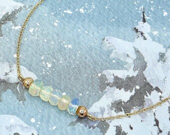 14K Solid Gold Necklace,AAA Ethiopian Opal Gemstones,Faceted Rondelles,Opal Gemstones  Gift,Minimalist 14K Gold Necklace,Special Occasion