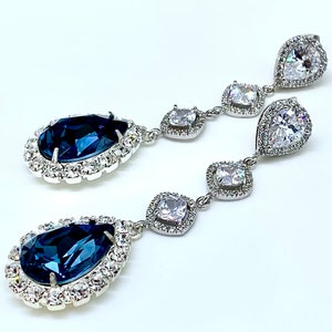 Statement Wedding Jewelry Set,Rich Swarovski Denim Blue Crystal Teardrops,Dangling CZ Bridal Teardrop Earrings,Gold or Sterling Overlay Bild 4