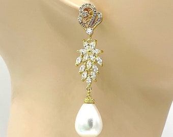 Classic Statement Wedding Earrings,Exquisite Large South Sea Pearl Teardrops,Gold or Silver Settings,Bridal Jewelry,Dangling Bridal Earrings
