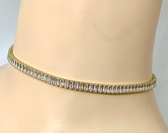 Brilliant Tennis Necklace,Finely Faceted Crystals Choker or Necklace,High Quality Gold Settings,Comfortable Fit,Your Choice Necklace Length