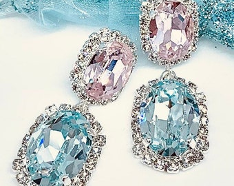 Statement Crystal Jewelry Set,Light Blue and Light Rose Swarovski Crystals,Wedding Jewelry,Special Occasion