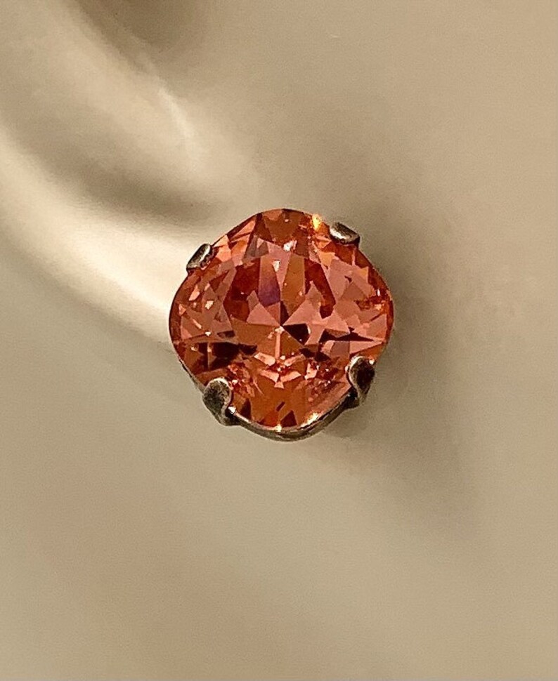 Brilliant Orange Crystal Earrings,Swarovski 12mm Cushion Cut Crystals,Bronze or Gold or Silver or Rose Gold or Antique Copper Settings image 2