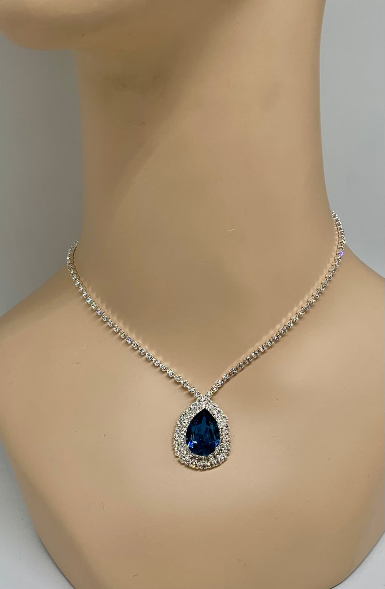 Statement Wedding Jewelry Set,Rich Swarovski Denim Blue Crystal Teardrops,Dangling CZ Bridal Teardrop Earrings,Gold or Sterling Overlay Bild 3