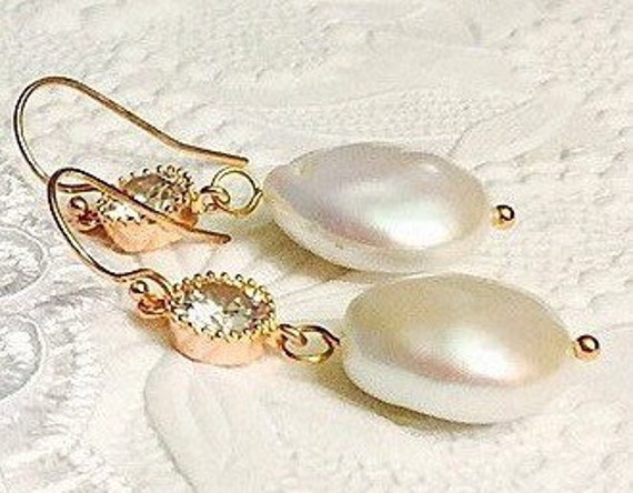 Bridal Pearl and CZ Earrings14K Rose Gold FilledSterling | Etsy