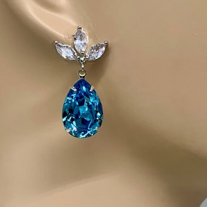 Swarovski Gorgeous New Ice Blue Crystals Bridal Jewelry Set,Blue Bridesmaids Gift,AAA Swarovski Pear Teardrop Crystals,Wedding Jewelry image 2