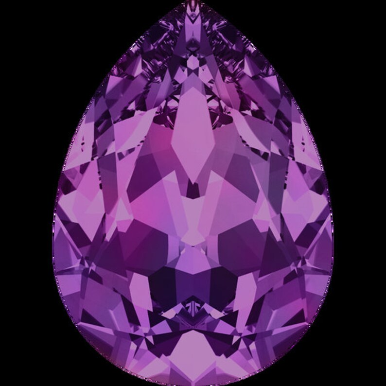 May include: A large, pear-shaped, purple gemstone with a faceted cut.