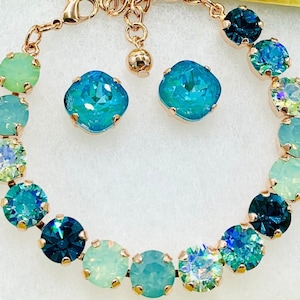 Conjunto de joyas Pasión Turquesa, pulsera de cristales tropicales azules y verdes, cristales Swarovski deslumbrantes, varios engastes.