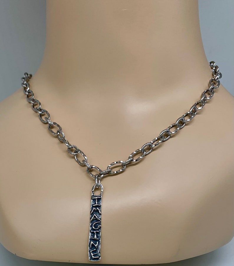 Handsome Artisan Handcrafted Necklace,Famous IMAGINE Word Pendant,Hammered Silver Chain,Several Lengths Available,Mothers Day Gift,Free Ship image 2