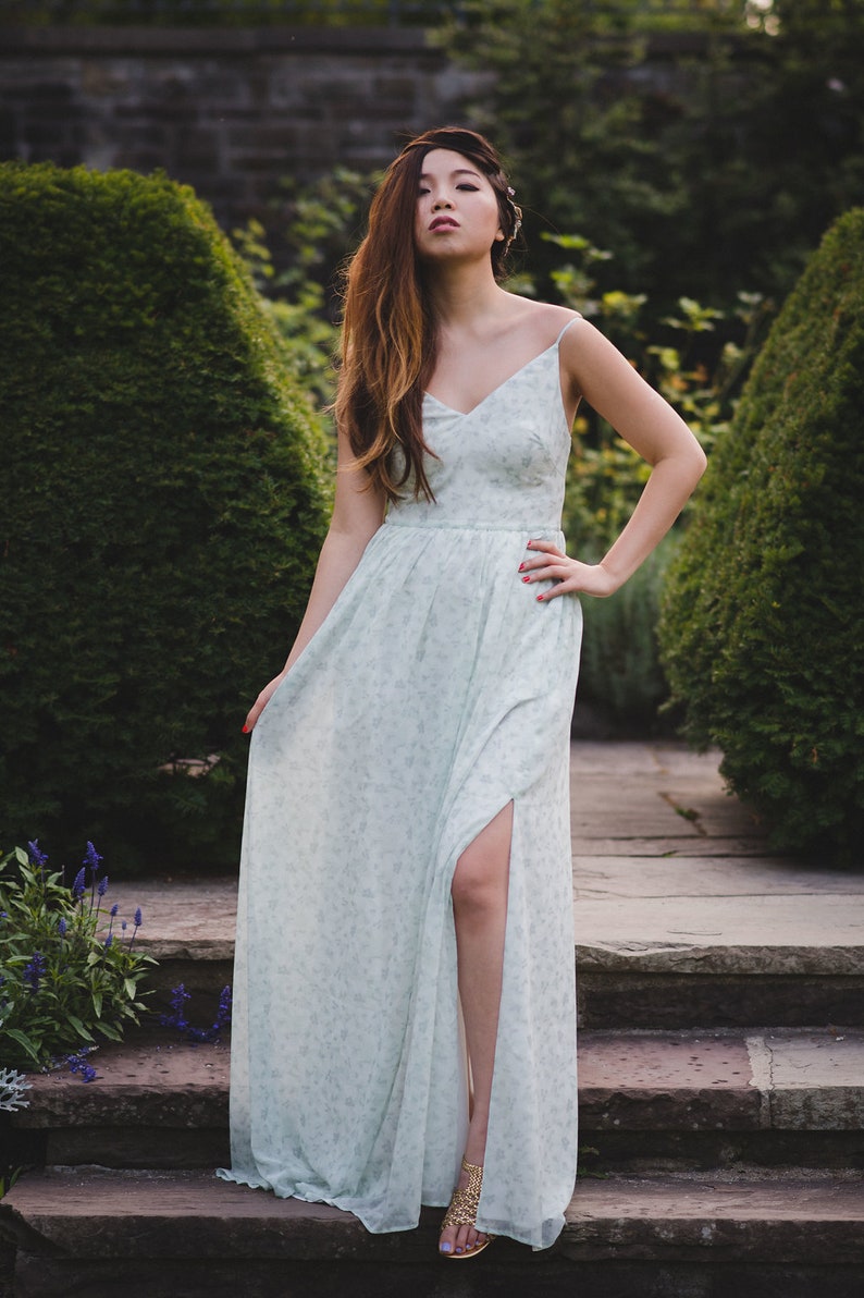 Pastel Floral Print Flowy Dress with Side Pockets Bridesmaid Dress