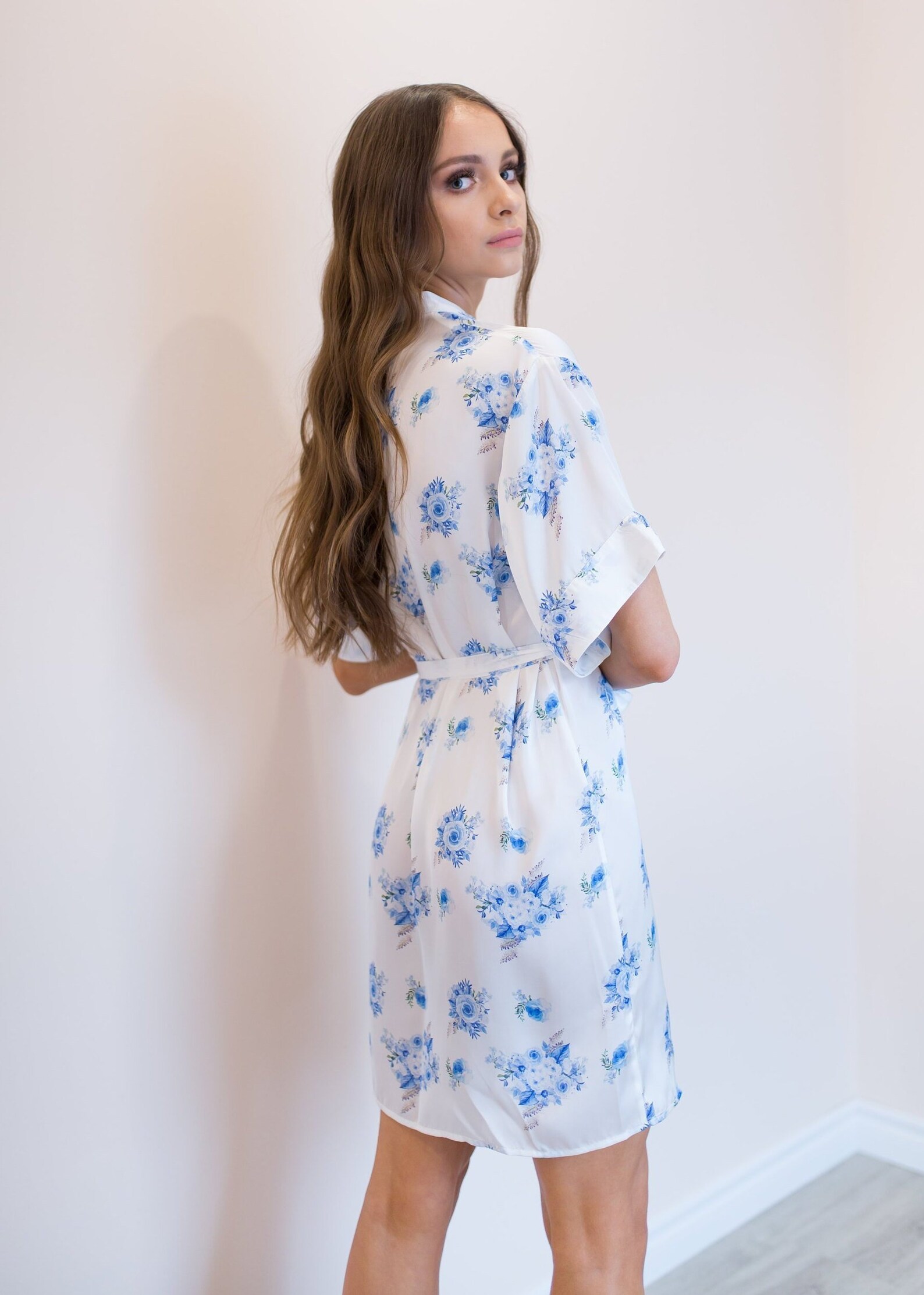 SET of Blue and White Bridesmaid Robes Floral Print Etsy