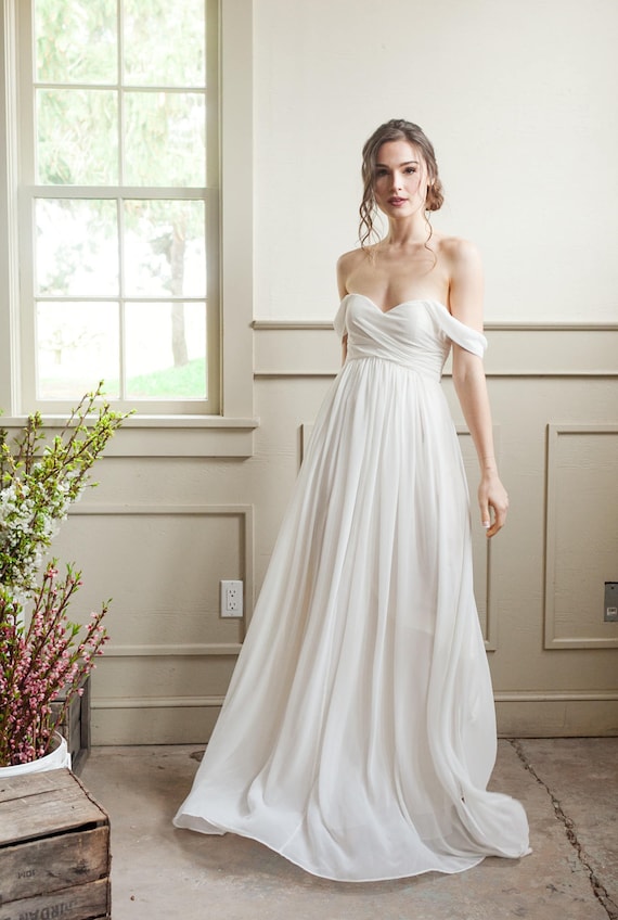 off shoulder simple wedding dress