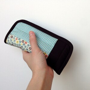 Eyeglass pouch - patchwork, brown and micro pattern light blue - Mother&#39;s day gift