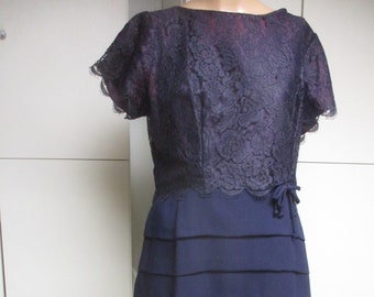 1960s Navy Blue Lace Top Dress w/ Short Sleeves