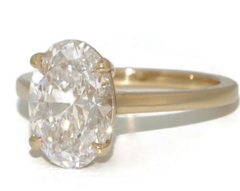 Cathedral 3 ct IGI Certified Oval Lab Diamond 4 Eagle Claw Prongs Engagement Ring 14k Solid Gold