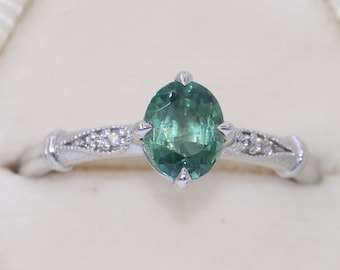 1.3 ct GIA Certified Oval Teal Blue Green Montana Sapphire Ring 14k Solid Gold