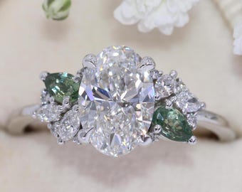 2 ct IGI Certified Oval Lab Diamond Cluster Engagement 14k Solid Gold Ring