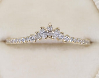 Marquise Lab Diamonds Sunburst Stacking Ring 14k Solid Gold