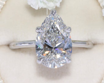 3 ct IGI Certified Pear Lab Diamond Engagement Ring 14k Solid Gold