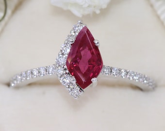 1 carat Kite Natural Ruby Cluster One Of A Kind Ring with Half Diamond Halo