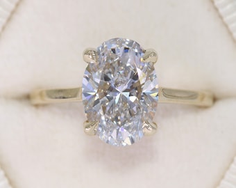 3 ct IGI Certified Oval Lab Diamond Cathedral Engagement Ring with Hidden Stones 14k Solid Gold