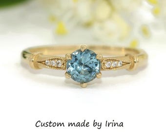 Ocean Blue Unheated Montana Natural Sapphire Engagement Ring