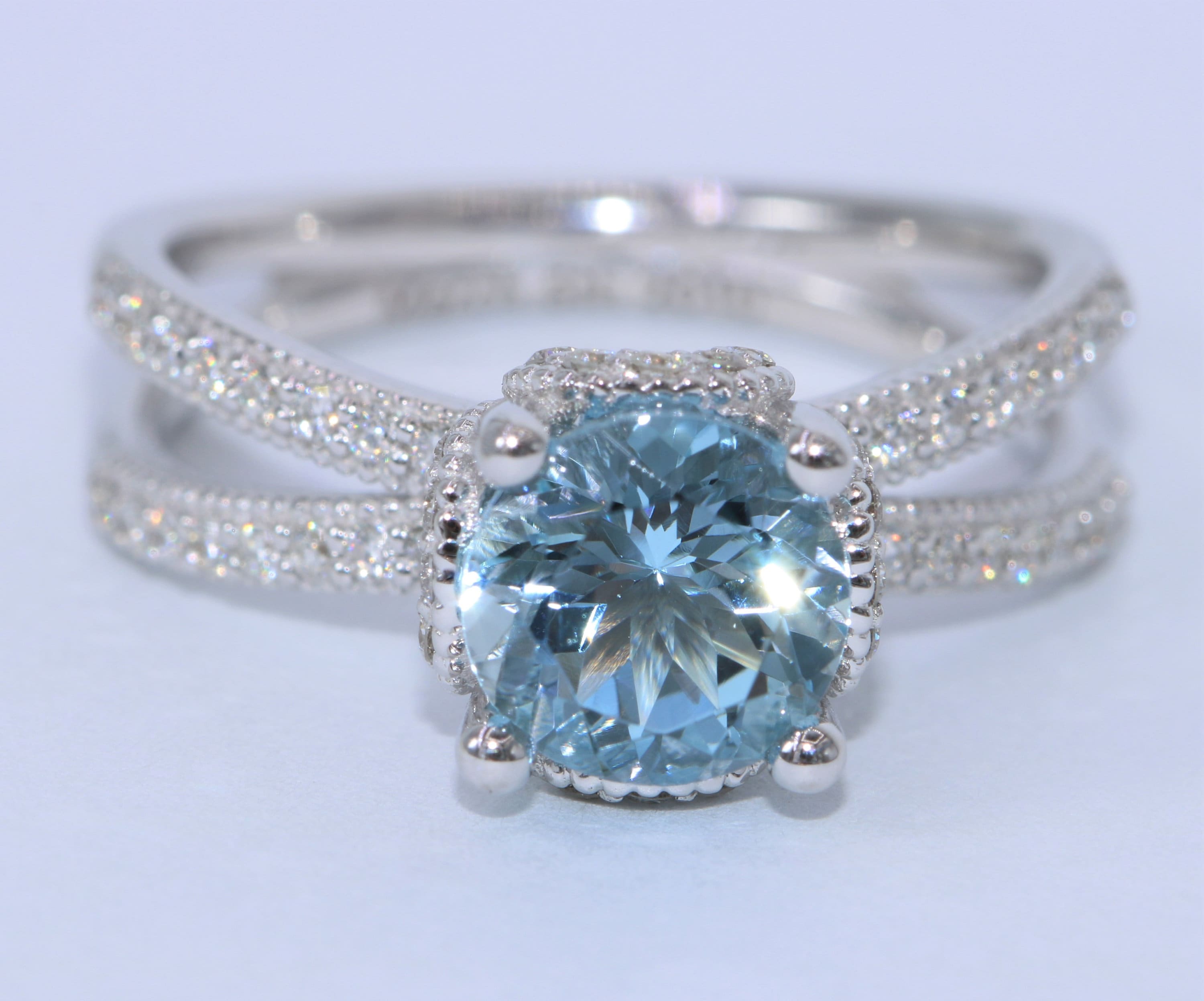 Custom Made Aquamarine Engagement ring, Vintage Style Inspired Mill Grains