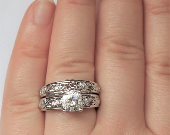 2.5 carat IGI Certified Lab Diamond Engagement Rings Set with Rustic Vine Leaf Lace Filigrees
