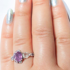 Ombré 2 carat Purple Pink Oval Sapphire Half Moon Celestial Crescent Sapphire Ring