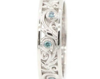 5 mm Wide Nature Inspired Scroll Filigree Vine Leaf Lace Wedding Eternity Ring