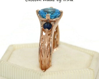 Feather Pattern 3 Stone Sapphire Ring Custom-made