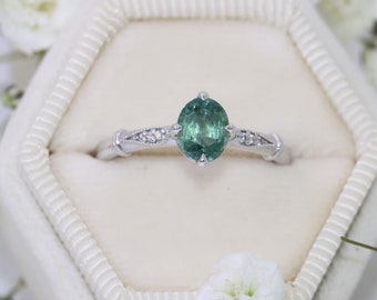 1.3 carat GIA Certified Oval Teal Blue Green Montana Sapphire Ring Custom Made