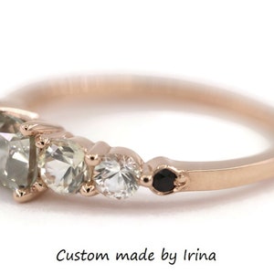 1 ct Champagne Diamond Linear Ombre Cluster Ring, One Of A Kind Asymmetric Engagement Ring by Irina
