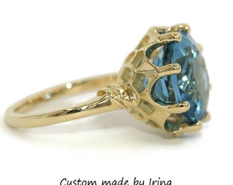 7 carat Blue Topaz Vintage Style Inspired See Through Pattern Ring