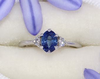 Custom Made Oval Sapphire and Diamonds Three Stone Ring