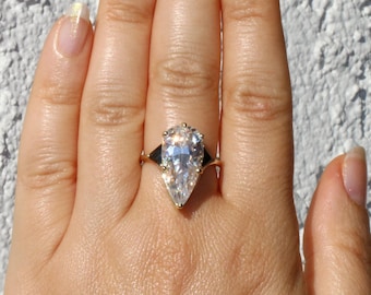 7 carat IGI Certified Elongated Pear Lab Diamond Custom Made 3 Stone Ring