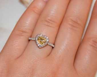 1.3 carat Heart Yellow Natural Sapphire Platinum Engagement Ring Custom Made